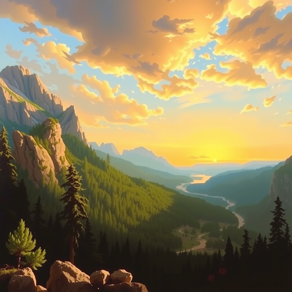 《美国风景》 (American Landscape) - 托马斯·科尔（Thomas Cole）创作，展现了美国自然风光的美丽。