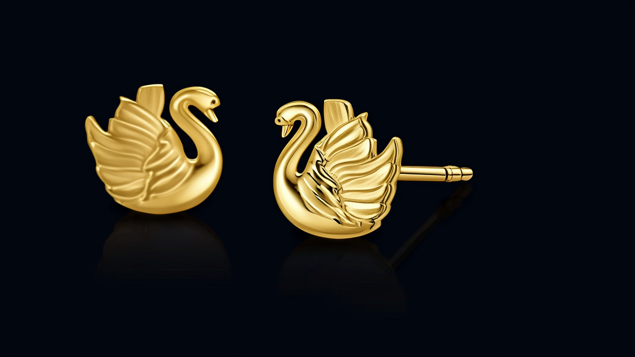 黄金天鹅耳钉图片